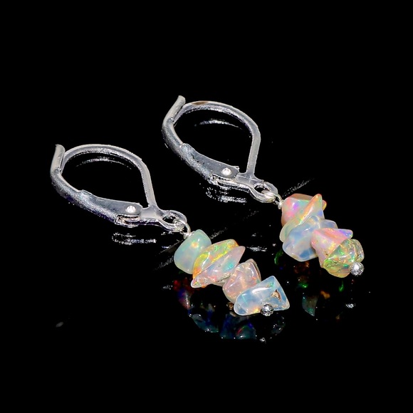 🆕New Natural Raw Fire Opal Crystal Gemstone Dangle Earrings -Hypoallergenic - Picture 1 of 6